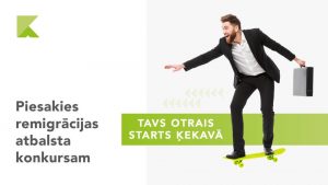 Vizuālis ar uzrakstu “Piesakies remigrācijas atbalsta konkursam” un “Tavs otrais starts Ķekavā”